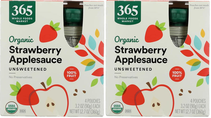 365 by Whole Foods Market. Organic Strawberry Applesauce Pouches. Unsweetened. 3.2 Ounce (Pack of 8)