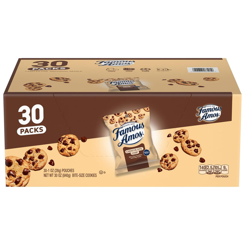 Famous Amos Original Recipe Chocolate Chip Bite-Size Cookies. 30 Pack Box. 30 oz