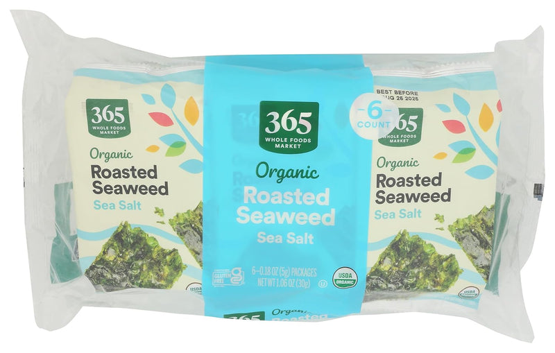 365 By Whole Foods Market Organic Sea Salt Roasted Seaweed 6 Count. 1.06 Oz