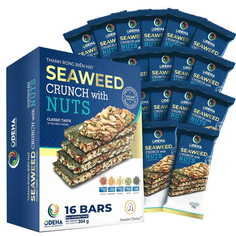 Seaweed Crunch with Nuts Classic Taste– Amazin Choices Vegan Snack Bars with Cashews. Almonds & Pumpkin Seeds – Premium Asian Chips – Seaweed Sheets – Sandwich Seaweed – Variety Pack