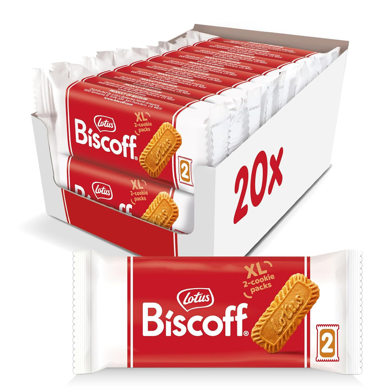 Lotus Biscoff Cookies. Caramelized Biscuit Cookie Snack. Dispenser Box (20 sleeves of 2 extra large cookies) Vegan. 0.9 Ounce (Pack of 20)