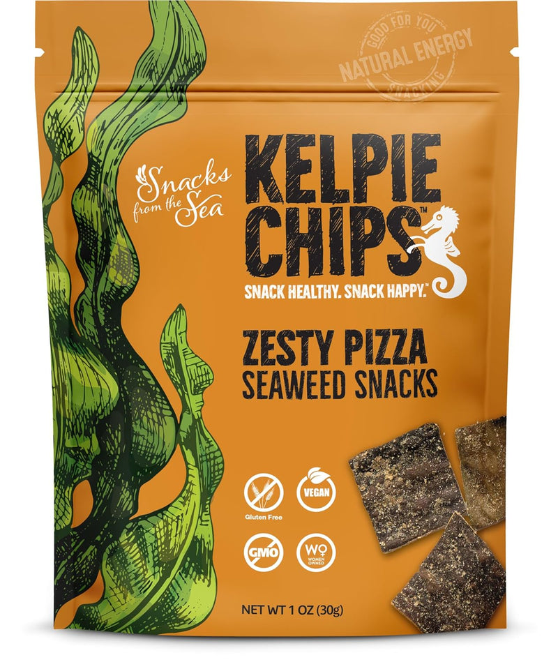 Zesty Pizza.1oz. 3bags. Kelpie Chips healthy snack natural kelp seaweed chips superfood nutrient explosion (Zesty Pizza)