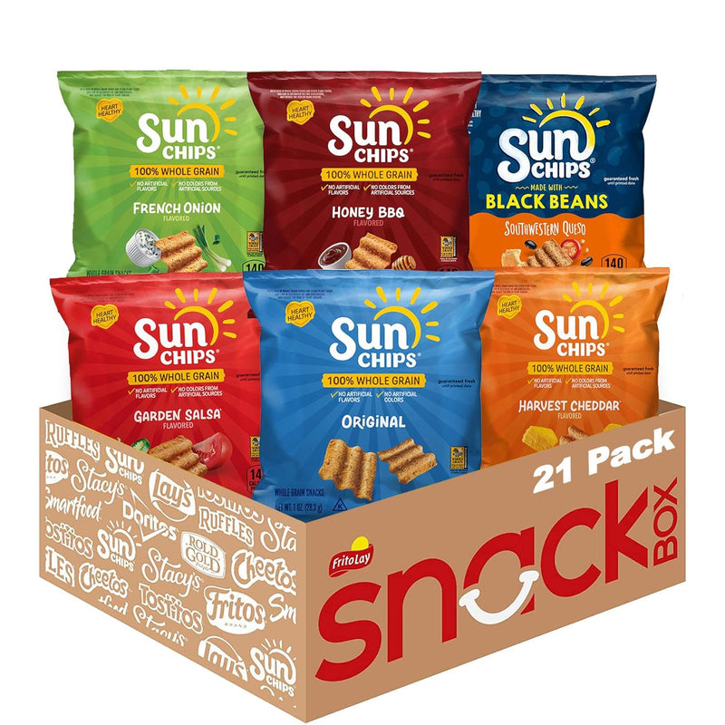SunChips 100% Whole Grain Chips. Variety Pack. 1 oz Bags. Pack of 21. No Artificial Flavors. No Colors from Artificial Sources