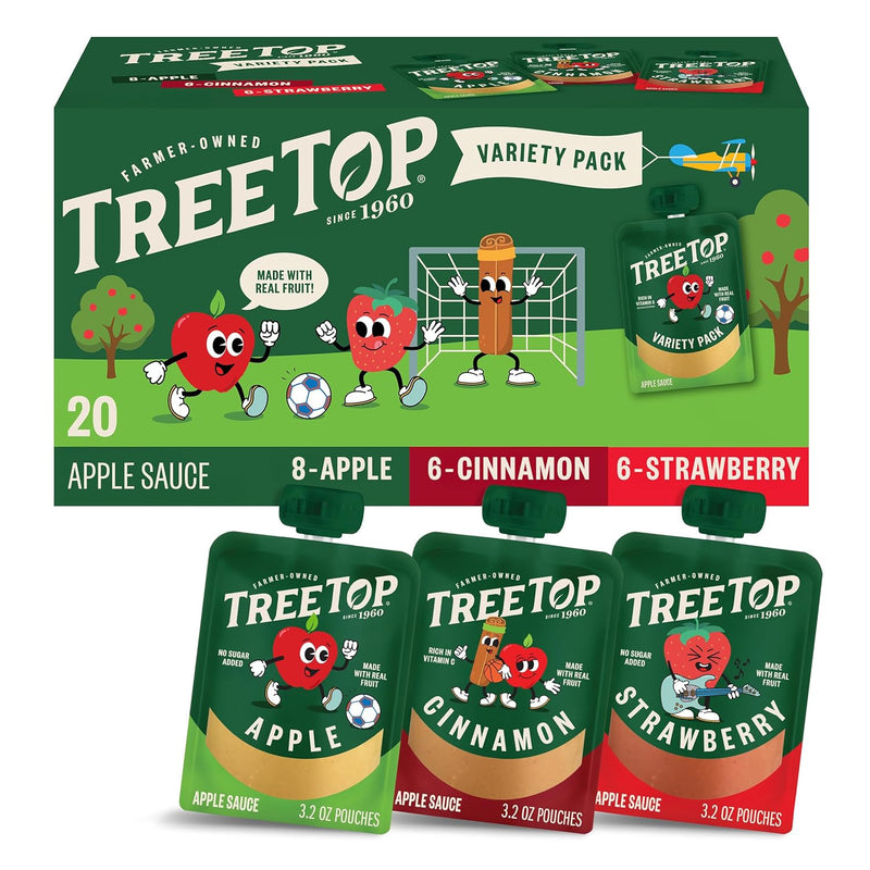 Tree Top Apple Sauce Pouches Variety Pack. Apple. Strawberry. Cinnamon. 3.2 oz. each (Pack of 20)