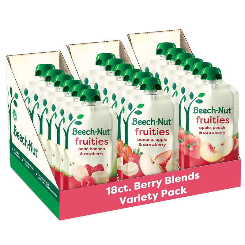 Beech-Nut Baby Food Pouches Variety Pack. Berry Blends Fruit Purees. 3.5 oz (18 Pack)