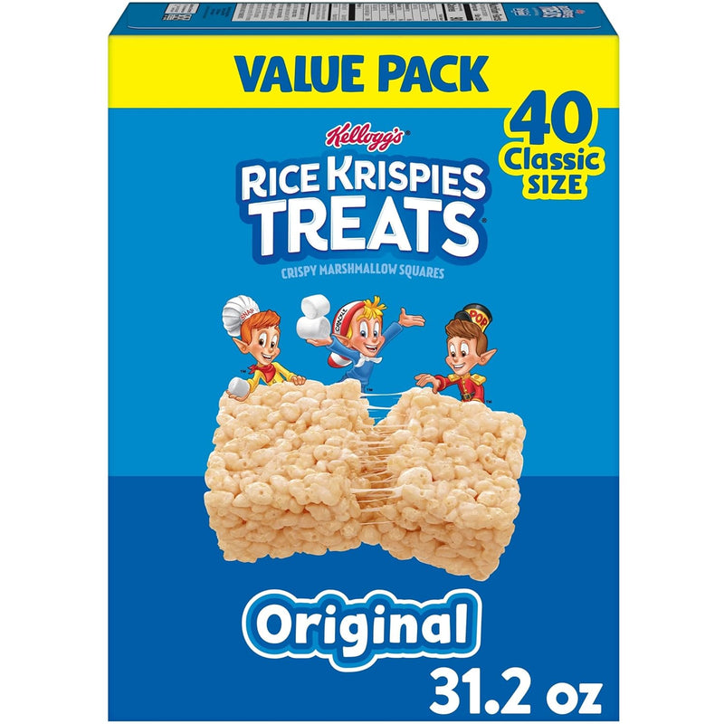 Rice Krispies Treats Crispy Marshmallow Squares. Kids Snacks. Snack Bars. Original. 31.2oz Box (40 Bars)
