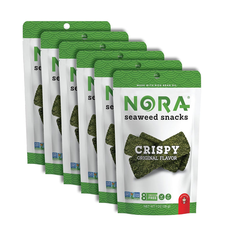 Original Crispy Seaweed Snacks by Nora. Low-Carb Healthy Snacks for Adults. Thick Nori Sheets Snack Strips. Asian Snacks. Vegan. Gluten-Free. Non-GMO. 6-Pack