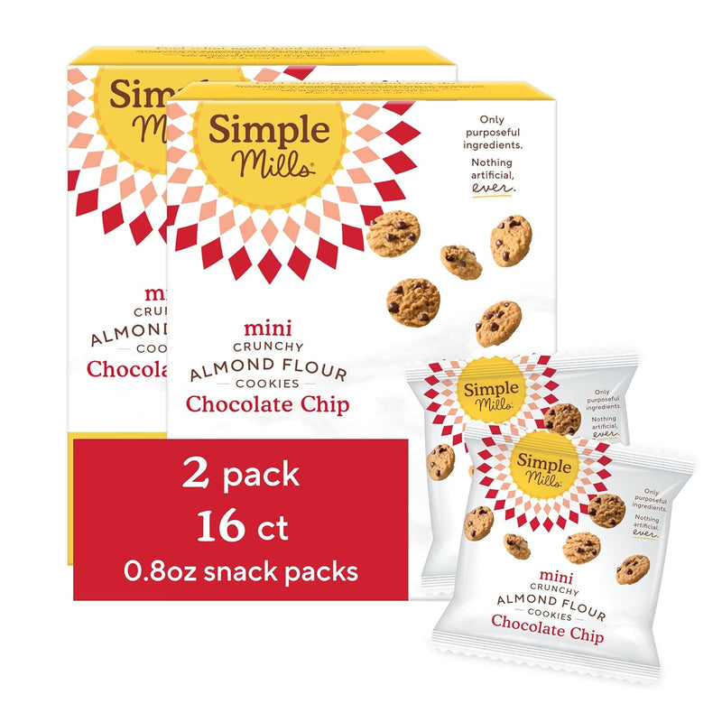 Simple Mills Almond Flour Mini Chocolate Chip Cookie Snack Packs. Healthy Snacks for Kids. Individual Packs. Gluten Free. 8ct (Pack of 2)