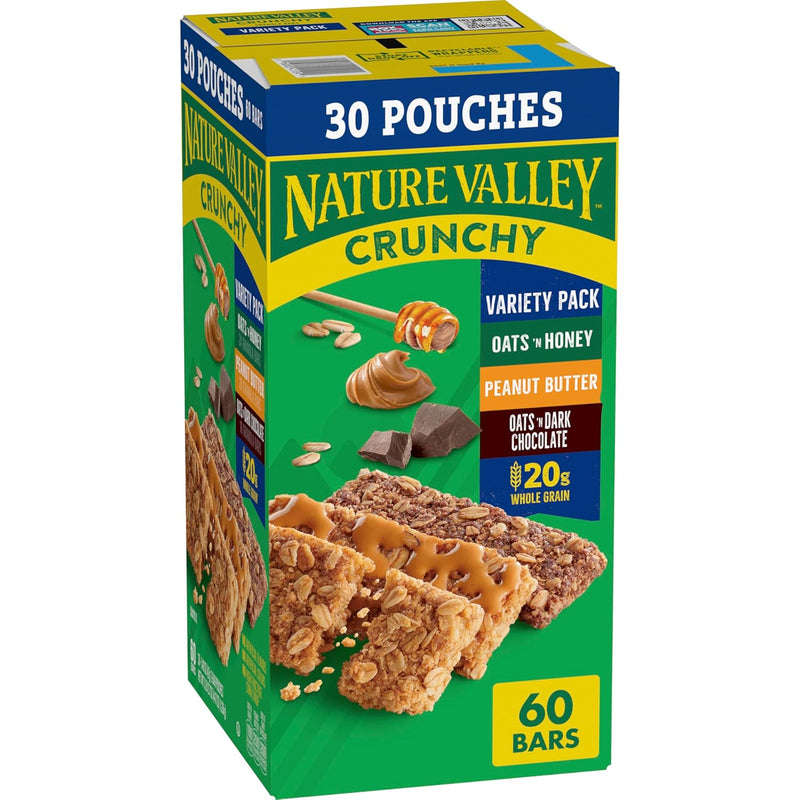 Nature Valley Crunchy Granola Bars. Value Pack. 60 Bars. 44.7 OZ Count (30 Pouches)