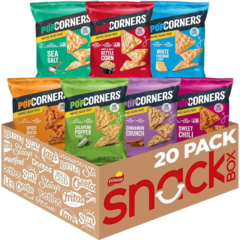 PopCorners Popped Corn Chips. 7 Flavor Variety Snack Pack. 1 oz Bags. (20 Pack). Gluten Free. No Artificial Colors. No Artificial Flavors