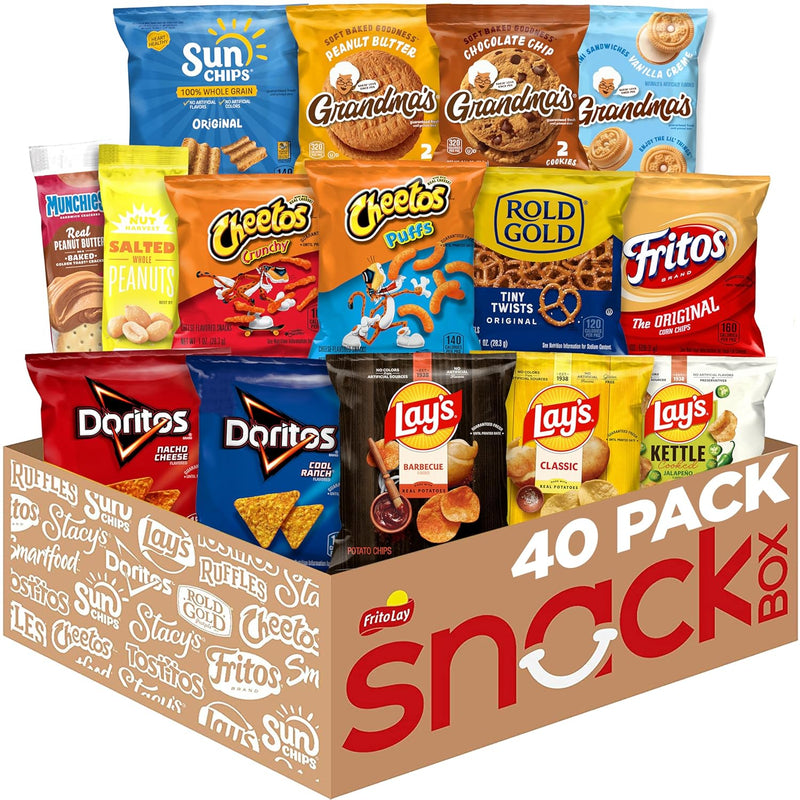 Frito-Lay Ultimate Classic Snacks Package. Variety Assortment of Chips. Cookies. Crackers. & Nuts. 0.56 ounces. (Pack of 40) (Packaging May Vary)