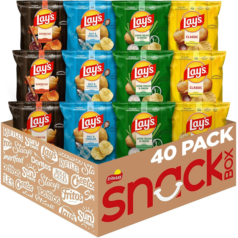 Lay's Potato Chips. 4 Flavor Variety Pack. 1 oz Single Serve Bags. (40 Pack)